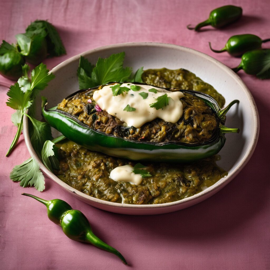 Grilled chile poblano stuffed with cheese and fresh herbs on a plate