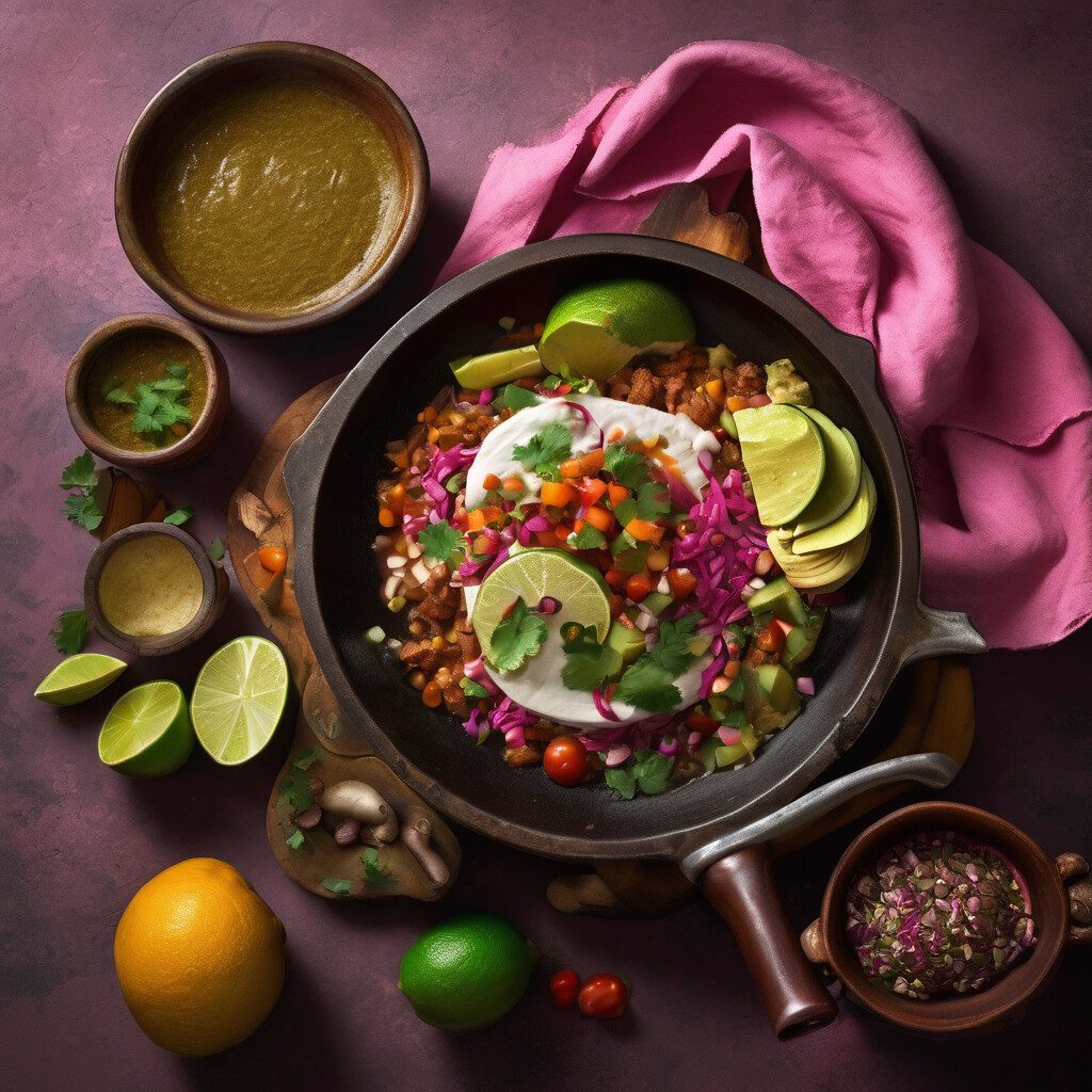 Mexican food prepared in a cast iron skillet with traditional ingredients